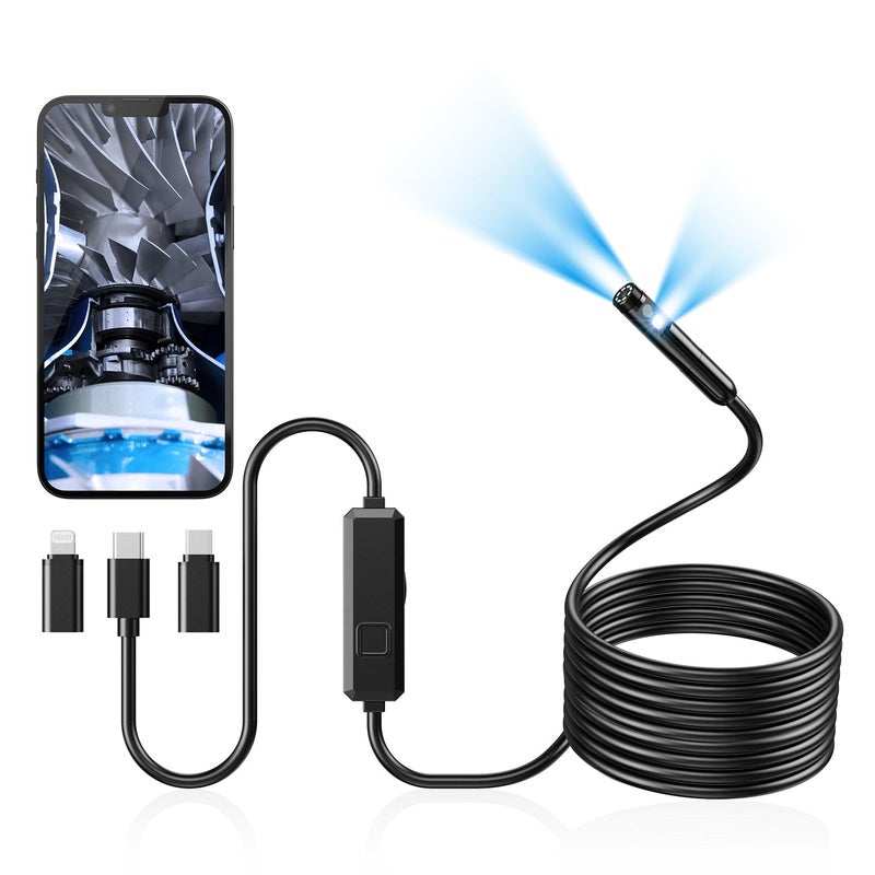 Acoath Store Endoscope Camera with Light, Dual-Lens 1920P HD Borescope with 8 Adjustable LED Lights, IP67 Waterproof Boroscope Inspection Tools, 16.4ft Semi-Rigid Snake Camera for iOS & Android - Image 1